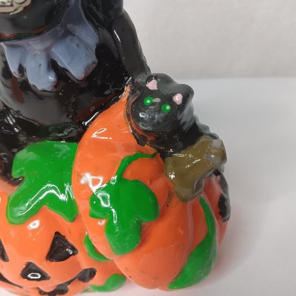 Vintage 1980s Halloween Wax Candles 2 Kitschy Pumpkins Black Cat Bat Decor - Picture 7 of 16